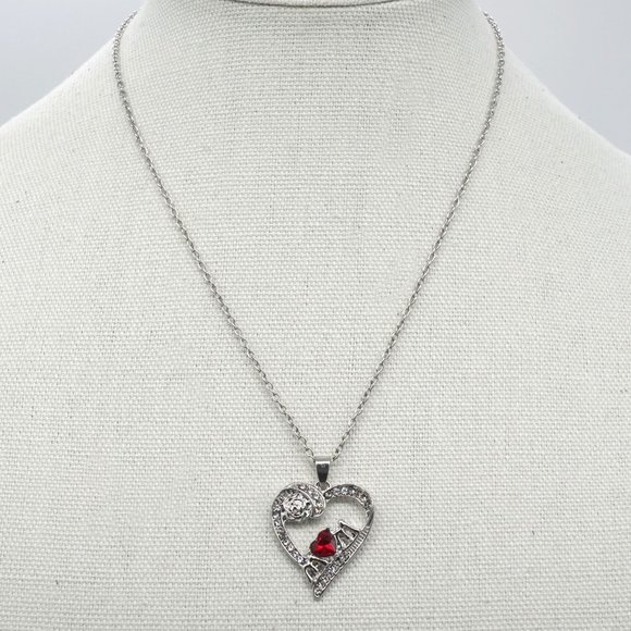 Chain with MOM Heart Pendant and Red Heart Crystal. - Picture 2 of 4